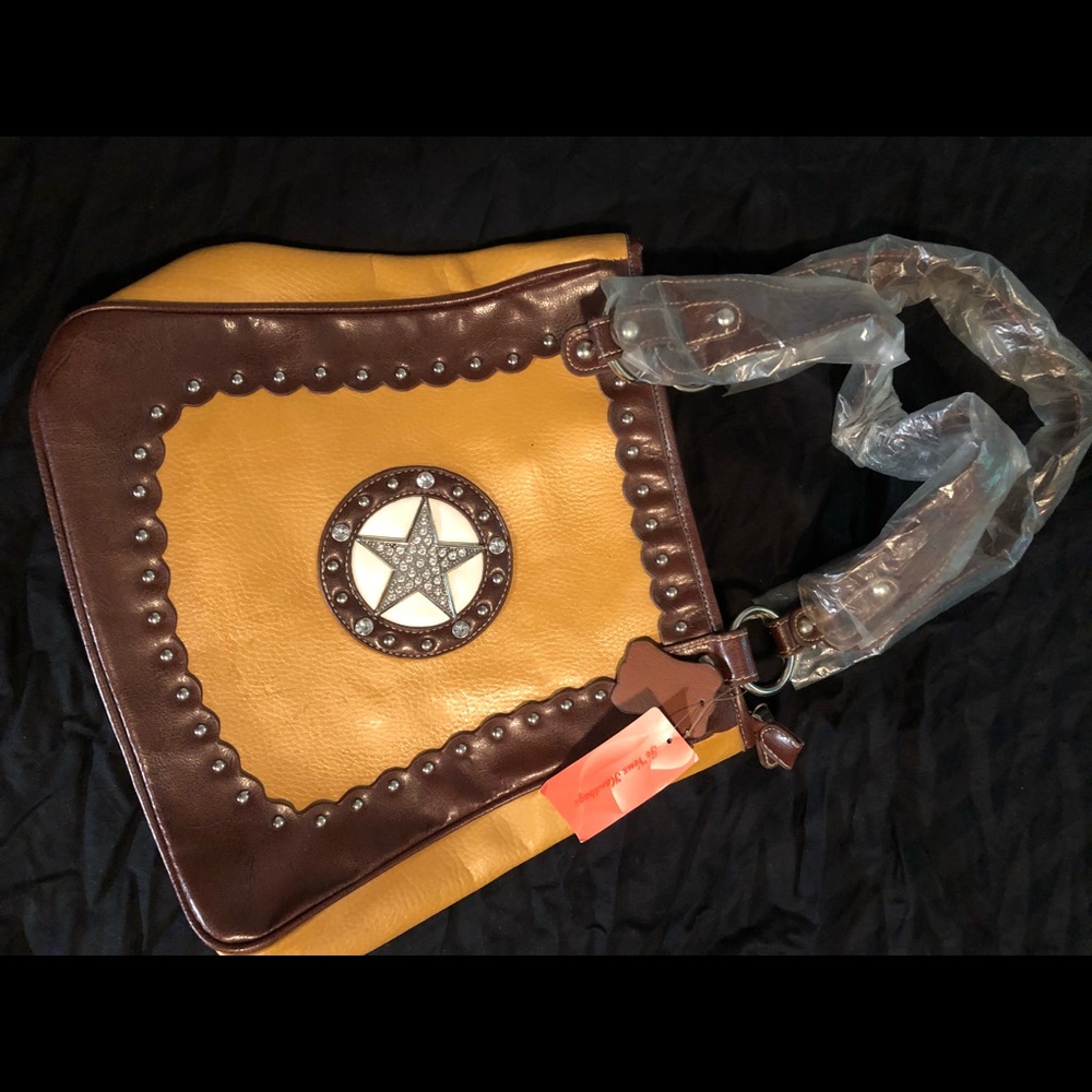 Brand new leather gold yellow star purse